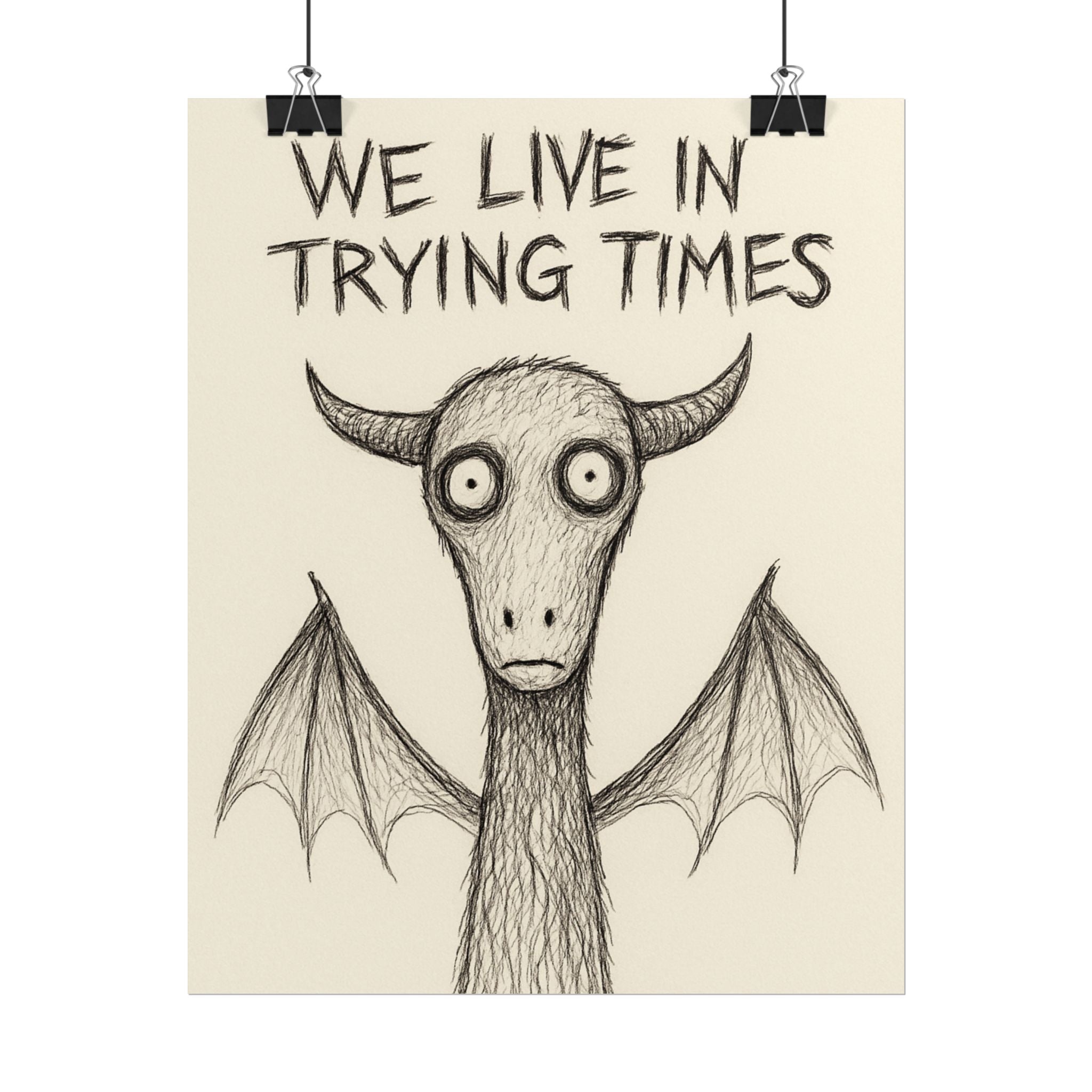 Jersey Devil Poster — "We Live in Trying Times" Cartoon Print