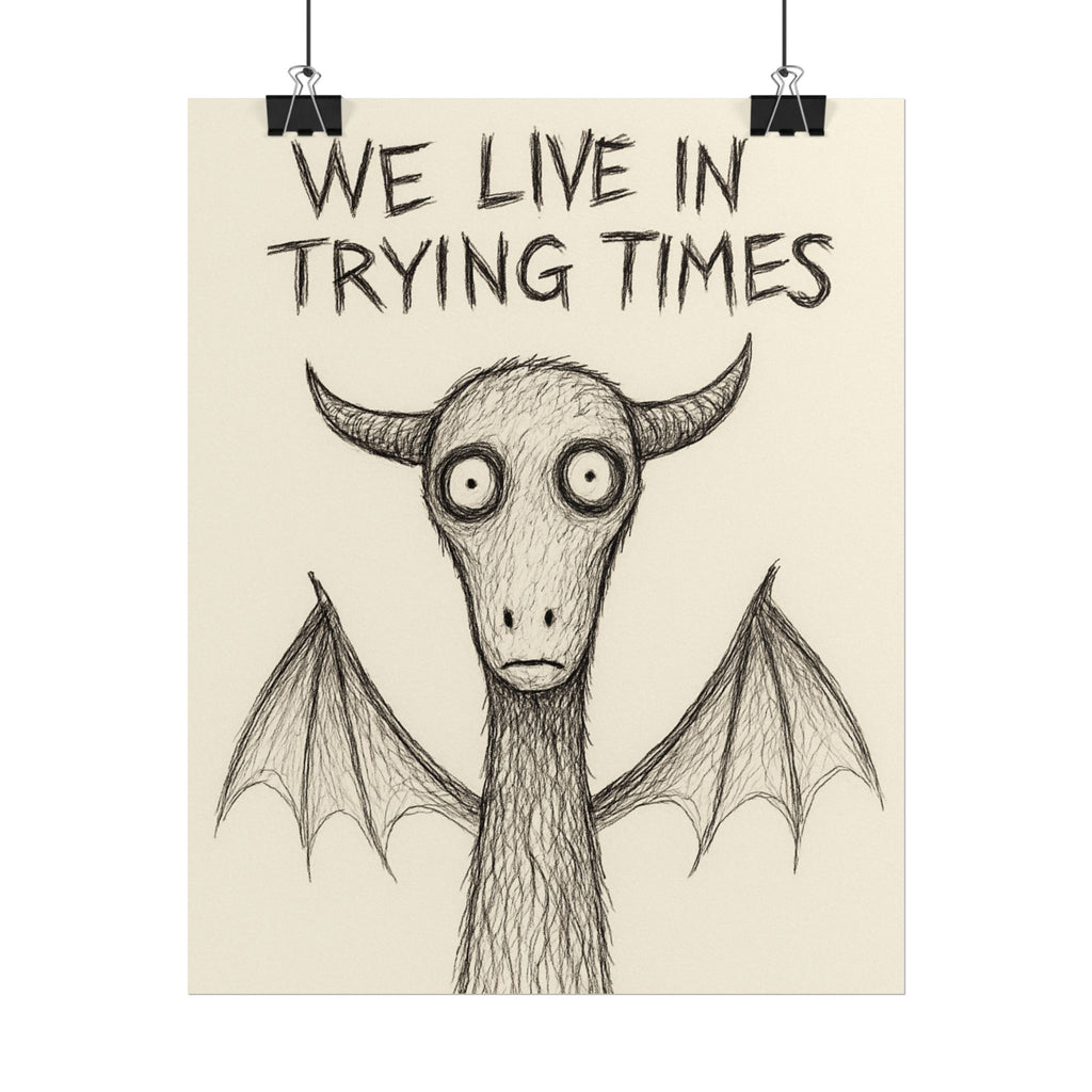Jersey Devil Poster — "We Live in Trying Times" Cartoon Print