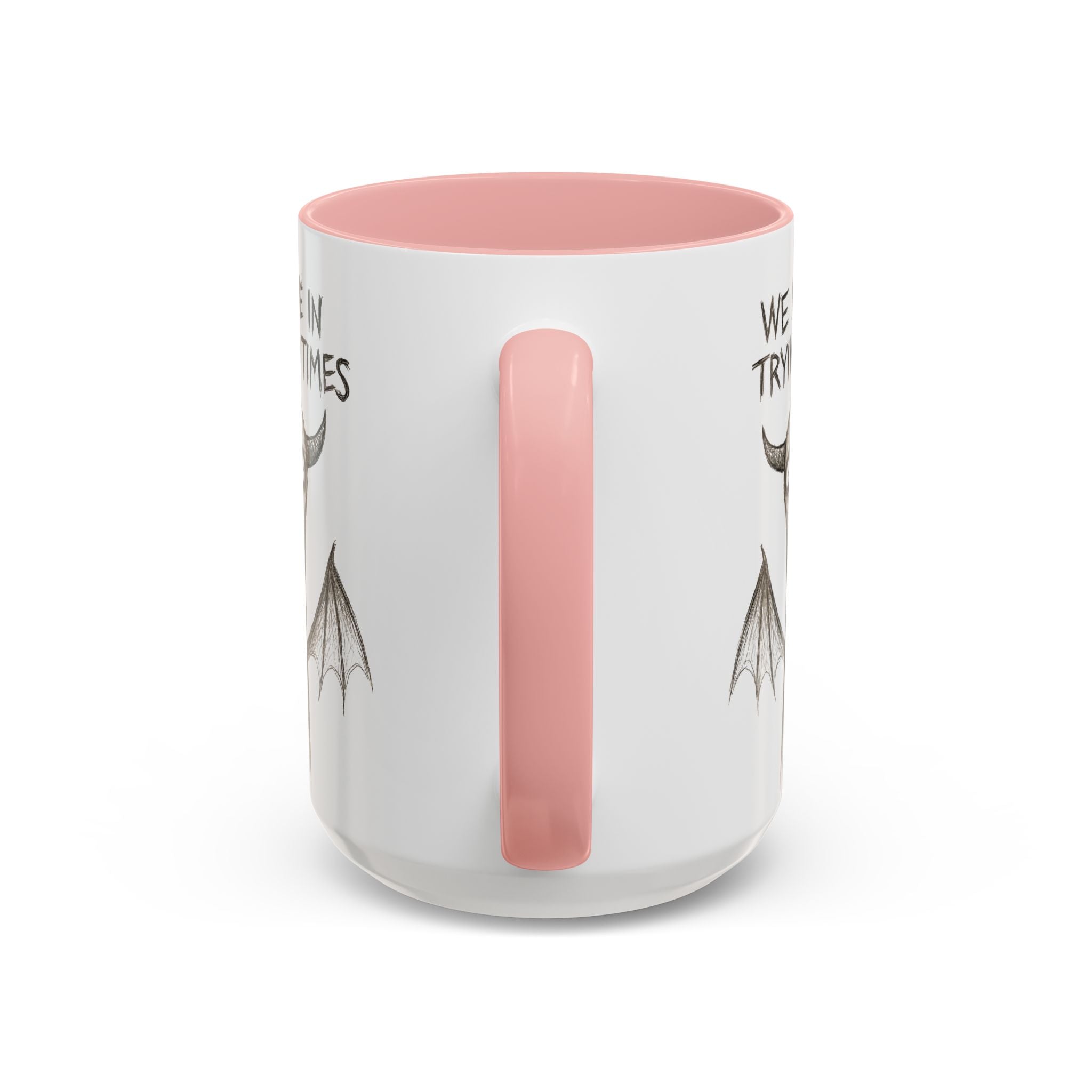 We Live in Trying Times, Jersey Devil Coffee Mug — Funny Goth Coffee Cup (11/15 oz)