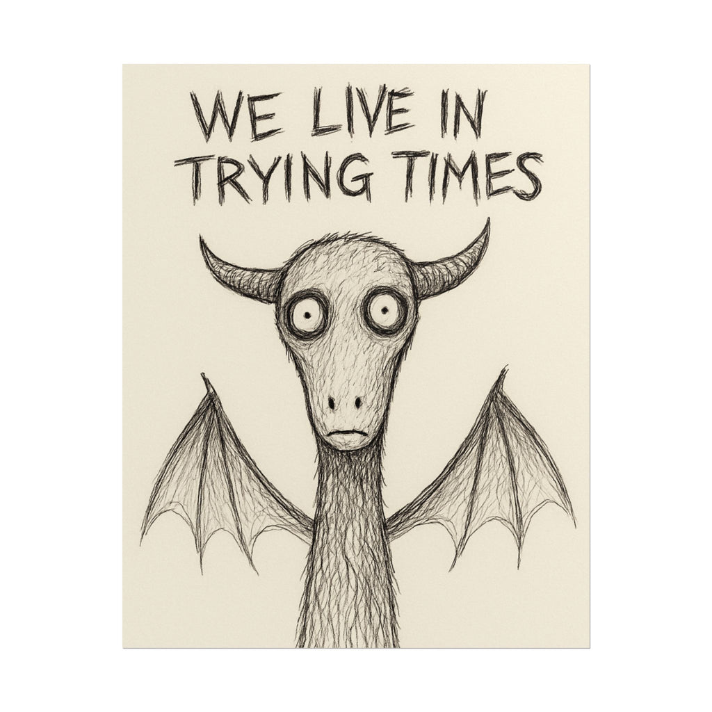 Jersey Devil Poster — "We Live in Trying Times" Cartoon Print